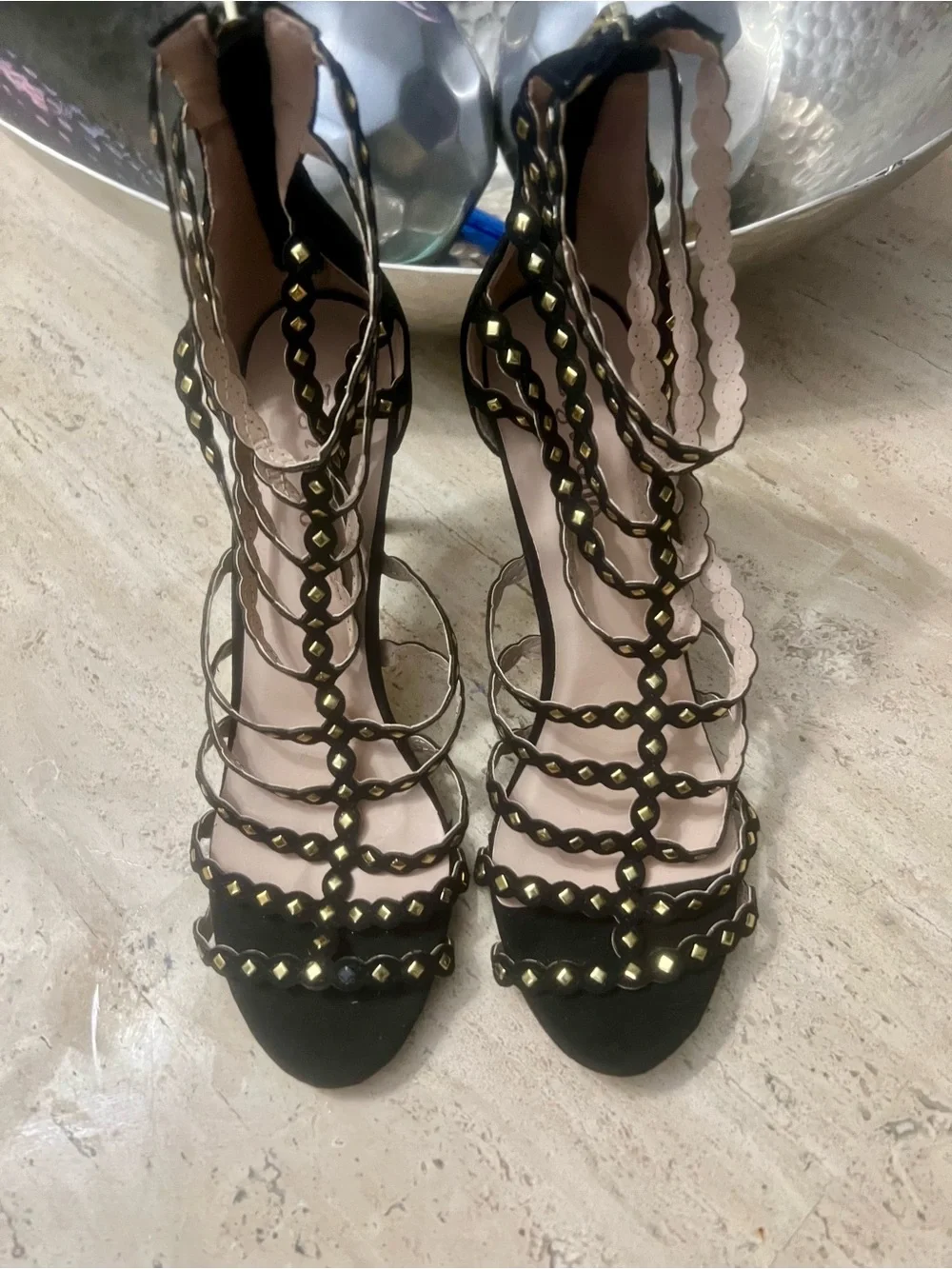 Zigi Soho Black Studded Strappy High-Heel Sandals